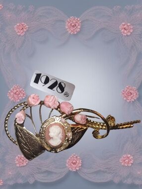 1928 Floral Brooch NOS Upcycled w/ Cameo